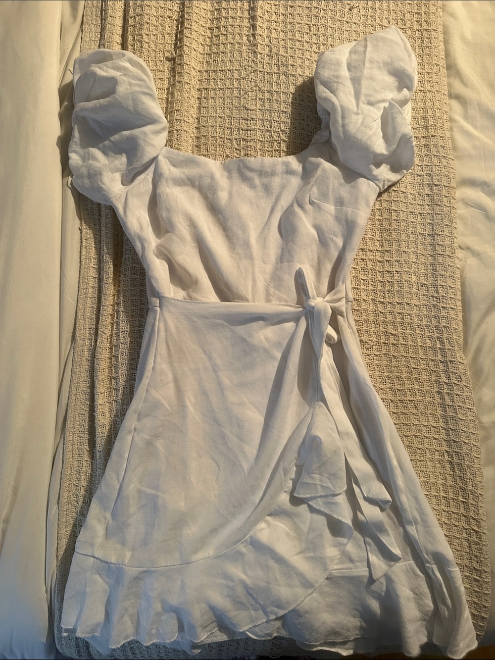 Trixxi White Puff-Sleeve Wrap Mini Dress